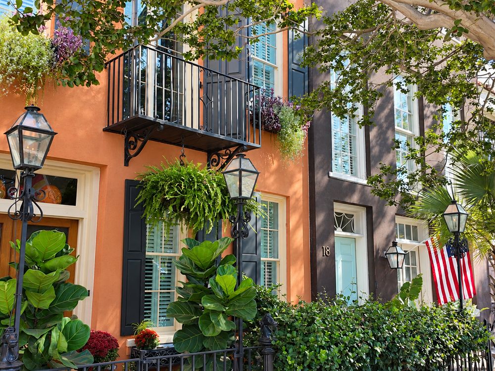 Restored stucco facade with American flag - photo by Irina Bordyn